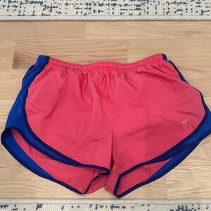 Nike Women’s Coral Pink Athletic Shorts with Royal Blue Trim